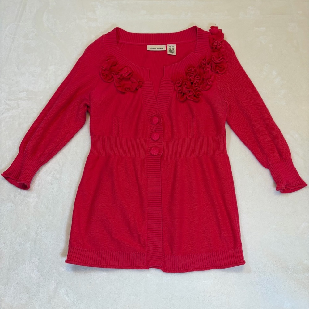 DKNY Hot Pink Floral-Trim Cardigan Sweater‎